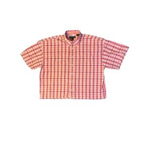 Panhandle Short Sleeve Button up Western Shirt Coral Pink Plaid Youth Size XL